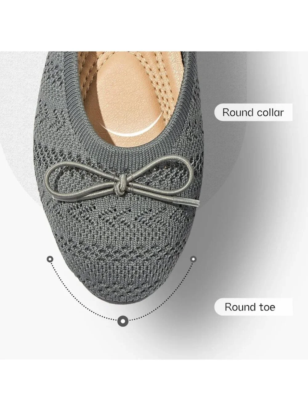 Women's Deep Grey Crochet Lace Round Toe Solid Comfortable Low Heel Ballet Flats